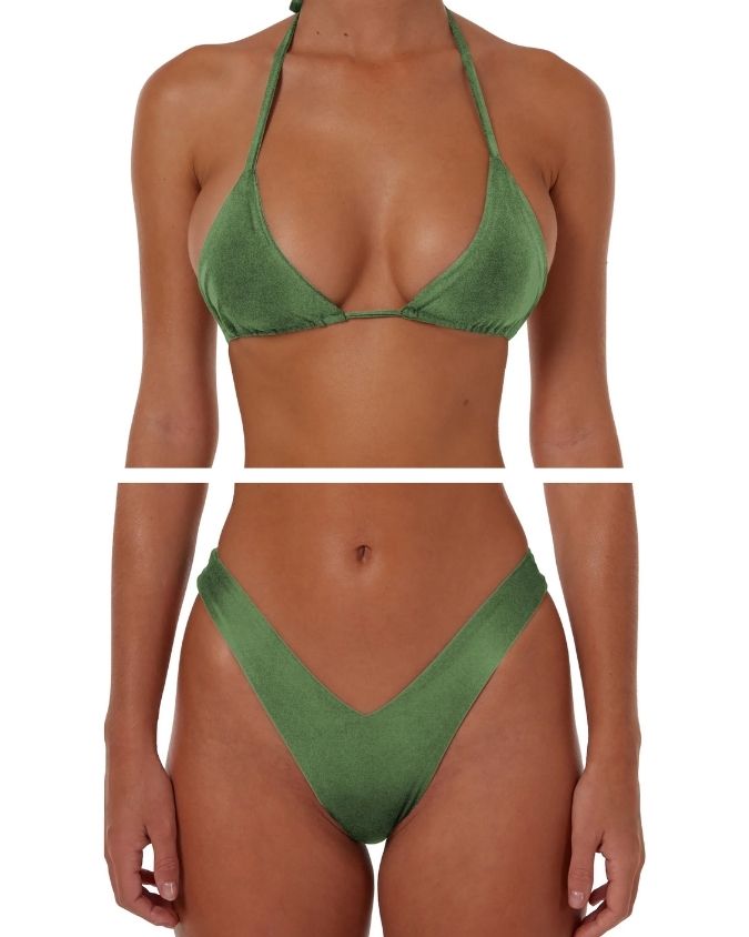 SHIMMER KHAKI GREEN BIKINI - SIZE 6AU SET - 182