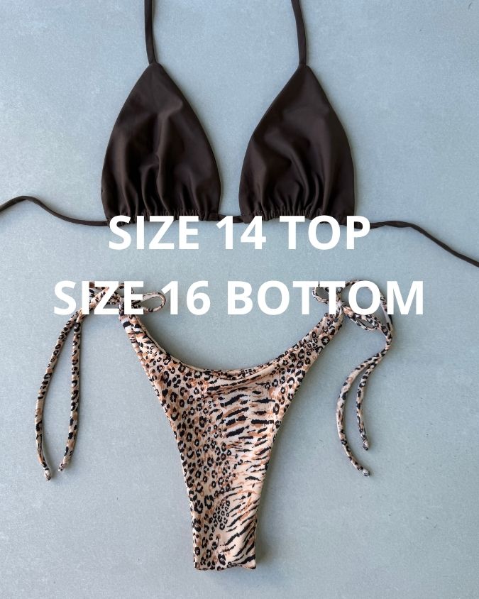 MATTE BROWN LEOPARD BIKINI - SIZE 14AU TOP 16AU BOTTOMS - 179